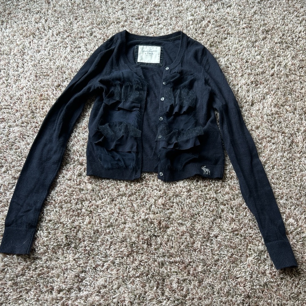 Navy Cardigan with Ruffle Details